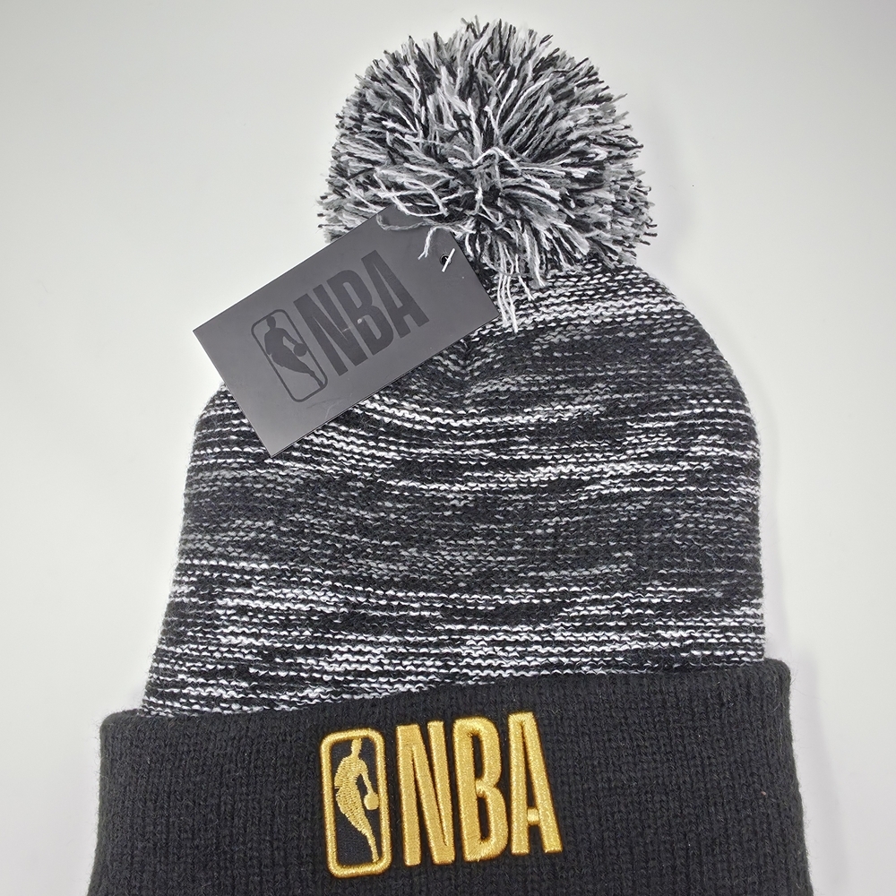 NBA Black and White Knit Beanie with Gold Logo